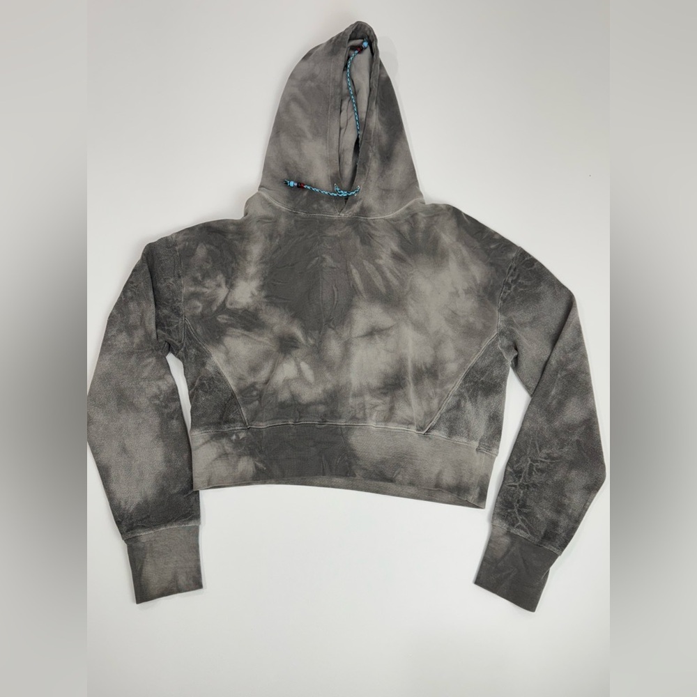 DANNIJO Hooded Sweatshirt Tye Dye Cropped Gray Hoodie Sz S Oversized 100% Cotton